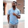 imageCOOFANDY Mens Short Sleeve Knit Shirt Casual Button Down Shirt Vintage Striped Knitted Golf Beach TopsClear Blue