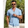 imageCOOFANDY Mens Short Sleeve Knit Shirt Casual Button Down Shirt Vintage Striped Knitted Golf Beach TopsClear Blue