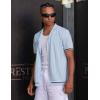 imageCOOFANDY Mens Short Sleeve Knit Shirt Casual Button Down Shirt Vintage Striped Knitted Golf Beach TopsClear Blue
