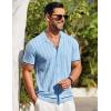 imageCOOFANDY Mens Short Sleeve Knit Shirt Casual Button Down Shirt Vintage Striped Knitted Golf Beach TopsClear Blue