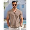 imageCOOFANDY Mens Short Sleeve Knit Shirt Casual Button Down Shirt Vintage Striped Knitted Golf Beach TopsDark Beige