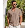 imageCOOFANDY Mens Short Sleeve Knit Shirt Casual Button Down Shirt Vintage Striped Knitted Golf Beach TopsDark Beige