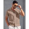 imageCOOFANDY Mens Short Sleeve Knit Shirt Casual Button Down Shirt Vintage Striped Knitted Golf Beach TopsDark Beige
