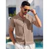 imageCOOFANDY Mens Short Sleeve Knit Shirt Casual Button Down Shirt Vintage Striped Knitted Golf Beach TopsDark Beige