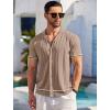 imageCOOFANDY Mens Short Sleeve Knit Shirt Casual Button Down Shirt Vintage Striped Knitted Golf Beach TopsDark Beige