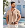 imageCOOFANDY Mens Short Sleeve Knit Shirt Casual Button Down Shirt Vintage Striped Knitted Golf Beach TopsKhaki