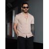 imageCOOFANDY Mens Short Sleeve Knit Shirt Casual Button Down Shirt Vintage Striped Knitted Golf Beach TopsKhaki