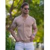 imageCOOFANDY Mens Short Sleeve Knit Shirt Casual Button Down Shirt Vintage Striped Knitted Golf Beach TopsKhaki