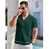 imageCOOFANDY Mens Short Sleeve Knit Shirt Casual Button Down Shirt Vintage Striped Knitted Golf Beach TopsLake Green