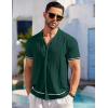 imageCOOFANDY Mens Short Sleeve Knit Shirt Casual Button Down Shirt Vintage Striped Knitted Golf Beach TopsLake Green