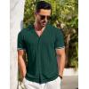 imageCOOFANDY Mens Short Sleeve Knit Shirt Casual Button Down Shirt Vintage Striped Knitted Golf Beach TopsLake Green