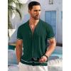 imageCOOFANDY Mens Short Sleeve Knit Shirt Casual Button Down Shirt Vintage Striped Knitted Golf Beach TopsLake Green
