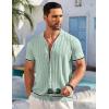 imageCOOFANDY Mens Short Sleeve Knit Shirt Casual Button Down Shirt Vintage Striped Knitted Golf Beach TopsLight Green