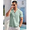 imageCOOFANDY Mens Short Sleeve Knit Shirt Casual Button Down Shirt Vintage Striped Knitted Golf Beach TopsLight Green