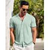 imageCOOFANDY Mens Short Sleeve Knit Shirt Casual Button Down Shirt Vintage Striped Knitted Golf Beach TopsLight Green