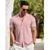 imageCOOFANDY Mens Short Sleeve Knit Shirt Casual Button Down Shirt Vintage Striped Knitted Golf Beach TopsLight Pink