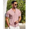 imageCOOFANDY Mens Short Sleeve Knit Shirt Casual Button Down Shirt Vintage Striped Knitted Golf Beach TopsLight Pink