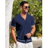 imageCOOFANDY Mens Short Sleeve Knit Shirt Casual Button Down Shirt Vintage Striped Knitted Golf Beach TopsNavy Blue