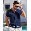 imageCOOFANDY Mens Short Sleeve Knit Shirt Casual Button Down Shirt Vintage Striped Knitted Golf Beach TopsNavy Blue