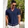 imageCOOFANDY Mens Short Sleeve Knit Shirt Casual Button Down Shirt Vintage Striped Knitted Golf Beach TopsNavy Blue