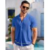 imageCOOFANDY Mens Short Sleeve Knit Shirt Casual Button Down Shirt Vintage Striped Knitted Golf Beach TopsRoyal Blue