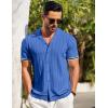imageCOOFANDY Mens Short Sleeve Knit Shirt Casual Button Down Shirt Vintage Striped Knitted Golf Beach TopsRoyal Blue