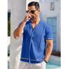 imageCOOFANDY Mens Short Sleeve Knit Shirt Casual Button Down Shirt Vintage Striped Knitted Golf Beach TopsRoyal Blue