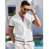 imageCOOFANDY Mens Short Sleeve Knit Shirt Casual Button Down Shirt Vintage Striped Knitted Golf Beach TopsWhite
