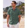 imageCOOFANDY Mens Short Sleeve Oxford Dress Shirt Chambray Button Down Work Shirt Casual Plaid Collar ShirtsArmy Green