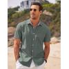 imageCOOFANDY Mens Short Sleeve Oxford Dress Shirt Chambray Button Down Work Shirt Casual Plaid Collar ShirtsArmy Green