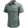 imageCOOFANDY Mens Short Sleeve Oxford Dress Shirt Chambray Button Down Work Shirt Casual Plaid Collar ShirtsArmy Green