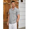 imageCOOFANDY Mens Short Sleeve Oxford Dress Shirt Chambray Button Down Work Shirt Casual Plaid Collar ShirtsLight Grey