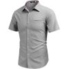 imageCOOFANDY Mens Short Sleeve Oxford Dress Shirt Chambray Button Down Work Shirt Casual Plaid Collar ShirtsLight Grey