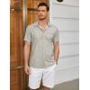 imageCOOFANDY Mens Short Sleeve Oxford Dress Shirt Chambray Button Down Work Shirt Casual Plaid Collar ShirtsLight Khaki