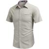 imageCOOFANDY Mens Short Sleeve Oxford Dress Shirt Chambray Button Down Work Shirt Casual Plaid Collar ShirtsLight Khaki