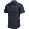 imageCOOFANDY Mens Short Sleeve Oxford Dress Shirt Chambray Button Down Work Shirt Casual Plaid Collar ShirtsNavy Blue