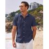 imageCOOFANDY Mens Short Sleeve Oxford Dress Shirt Chambray Button Down Work Shirt Casual Plaid Collar ShirtsNavy Blue
