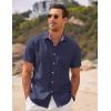 imageCOOFANDY Mens Short Sleeve Oxford Dress Shirt Chambray Button Down Work Shirt Casual Plaid Collar ShirtsNavy Blue