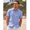 imageCOOFANDY Mens Short Sleeve Oxford Dress Shirt Chambray Button Down Work Shirt Casual Plaid Collar ShirtsSky Blue