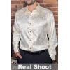 imageCOOFANDY Mens Silk Satin Dress Shirts Jacquard Long Sleeve Floral Button Up Shirts Party Prom Wedding ShirtBeige