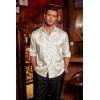 imageCOOFANDY Mens Silk Satin Dress Shirts Jacquard Long Sleeve Floral Button Up Shirts Party Prom Wedding ShirtBeige