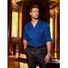 imageCOOFANDY Mens Silk Satin Dress Shirts Jacquard Long Sleeve Floral Button Up Shirts Party Prom Wedding ShirtBlue