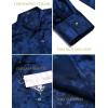 imageCOOFANDY Mens Silk Satin Dress Shirts Jacquard Long Sleeve Floral Button Up Shirts Party Prom Wedding ShirtBlue