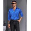 imageCOOFANDY Mens Silk Satin Dress Shirts Jacquard Long Sleeve Floral Button Up Shirts Party Prom Wedding ShirtBlue Twist