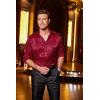 imageCOOFANDY Mens Silk Satin Dress Shirts Jacquard Long Sleeve Floral Button Up Shirts Party Prom Wedding ShirtBurgundy