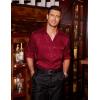imageCOOFANDY Mens Silk Satin Dress Shirts Jacquard Long Sleeve Floral Button Up Shirts Party Prom Wedding ShirtBurgundy