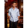 imageCOOFANDY Mens Silk Satin Dress Shirts Jacquard Long Sleeve Floral Button Up Shirts Party Prom Wedding ShirtClear Blue