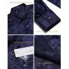 imageCOOFANDY Mens Silk Satin Dress Shirts Jacquard Long Sleeve Floral Button Up Shirts Party Prom Wedding ShirtDeep Blue
