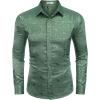 imageCOOFANDY Mens Silk Satin Dress Shirts Jacquard Long Sleeve Floral Button Up Shirts Party Prom Wedding ShirtGreen Black Jasper