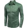 imageCOOFANDY Mens Silk Satin Dress Shirts Jacquard Long Sleeve Floral Button Up Shirts Party Prom Wedding ShirtGreen Black Jasper
